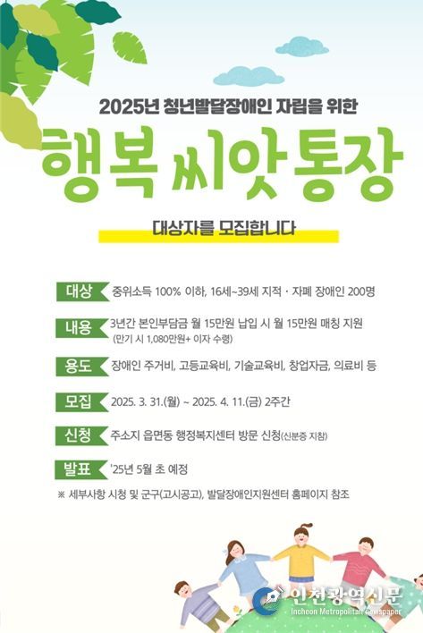 청년발달장애인 행복씨앗통장 대상자 200명 모집