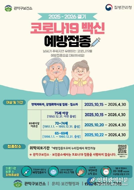 2025-2026 코로나19 백신 무료접종 홍보 포스터
