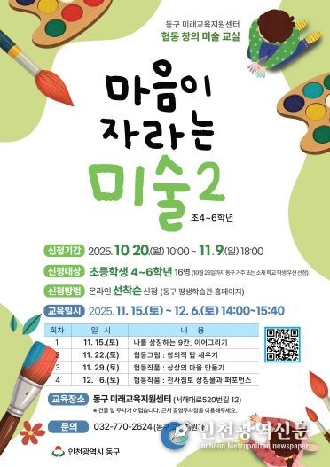 동구 미래교육지원센터, ‘협동창의 미술교실, 원어민 영어교실’참가자 모집