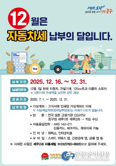 2025년 12월 정기분 자동차세 53억 부과