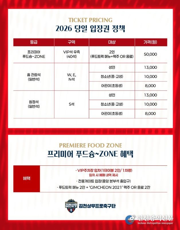 김천상무, 2026시즌 입장권 정책 발표! 다자녀 할인 정책 & 스타디움 투어 신규 프로그램 추가!