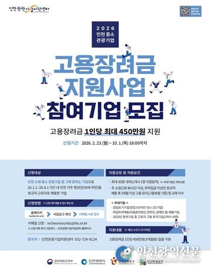 2026 인천 중․소 관광기업 고용장려금 지원사업 포스터