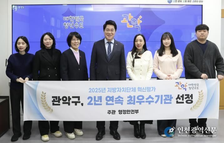 행안부 주관 지방자치단체 혁신평가 자치구 부문에서 전국 1위를 달성한 관악구(가운데 박준희 관악구청장)