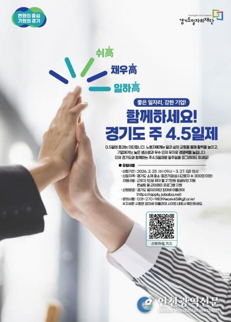 2026년 경기도 주 4.5일제 시범사업 참여기업 모집 포스터.