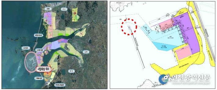 새만금항 신항 방파제 (연장) 축조공사 위치도 및 계획평면도