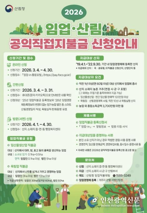 괴산군, 2026년 임업산림 공익직접지불금 방문 신청 시작