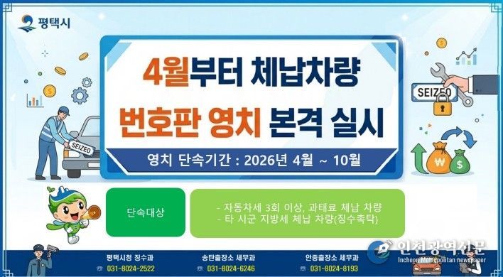 평택시, 4월부터 체납 차량 번호판 영치 본격 돌입