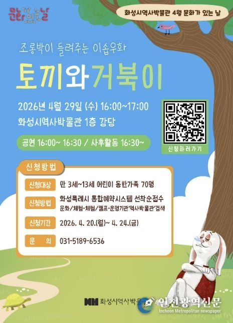 화성특례시 역사박물관 ‘토끼와 거북이’ 체험형 인형극 안내 포스터