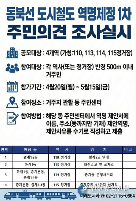 동북선 역명제정 홍보물
